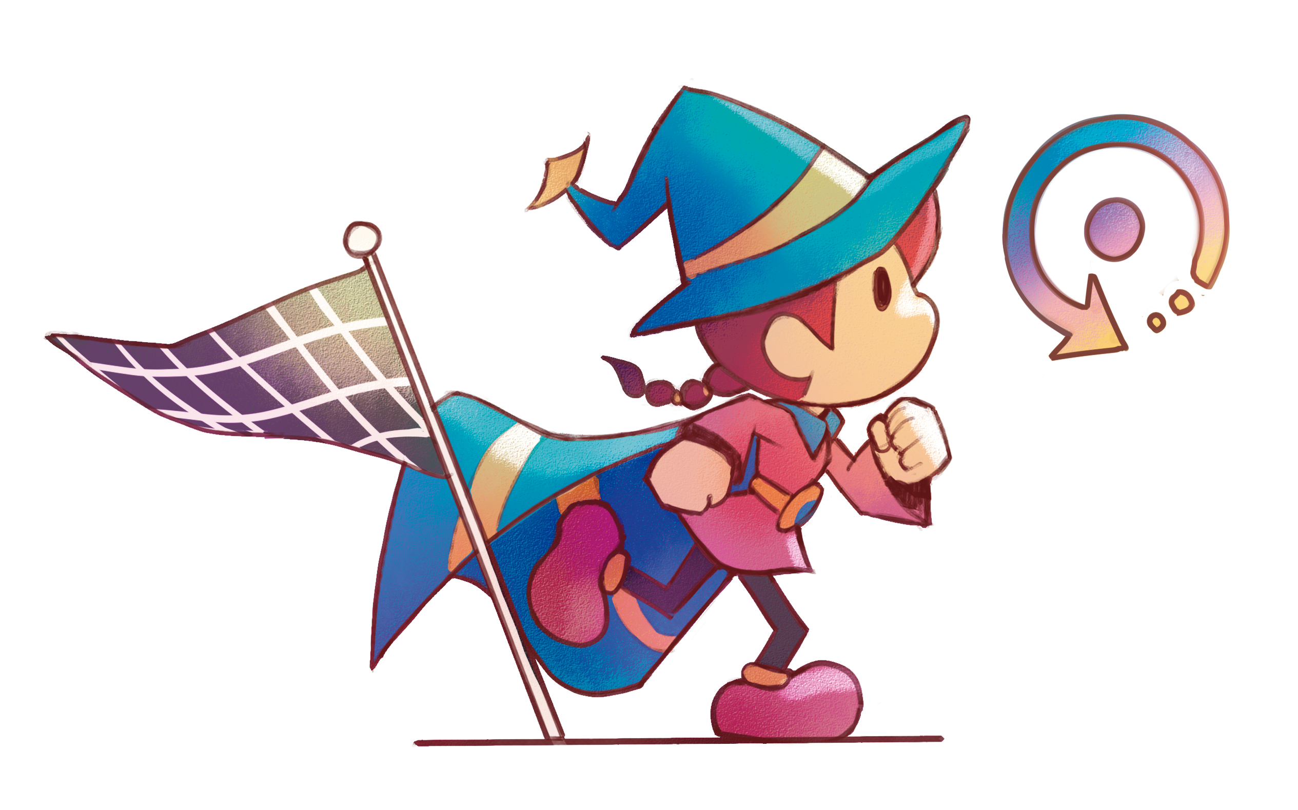 The Witch running past a checkpoint flag to try a puzzle again